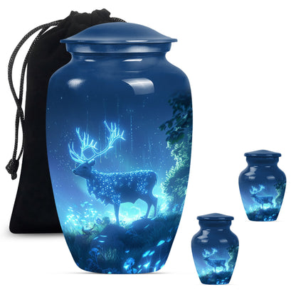 10-inch Classic Wolf Howling-themed Deer Cremation Medium Urn.