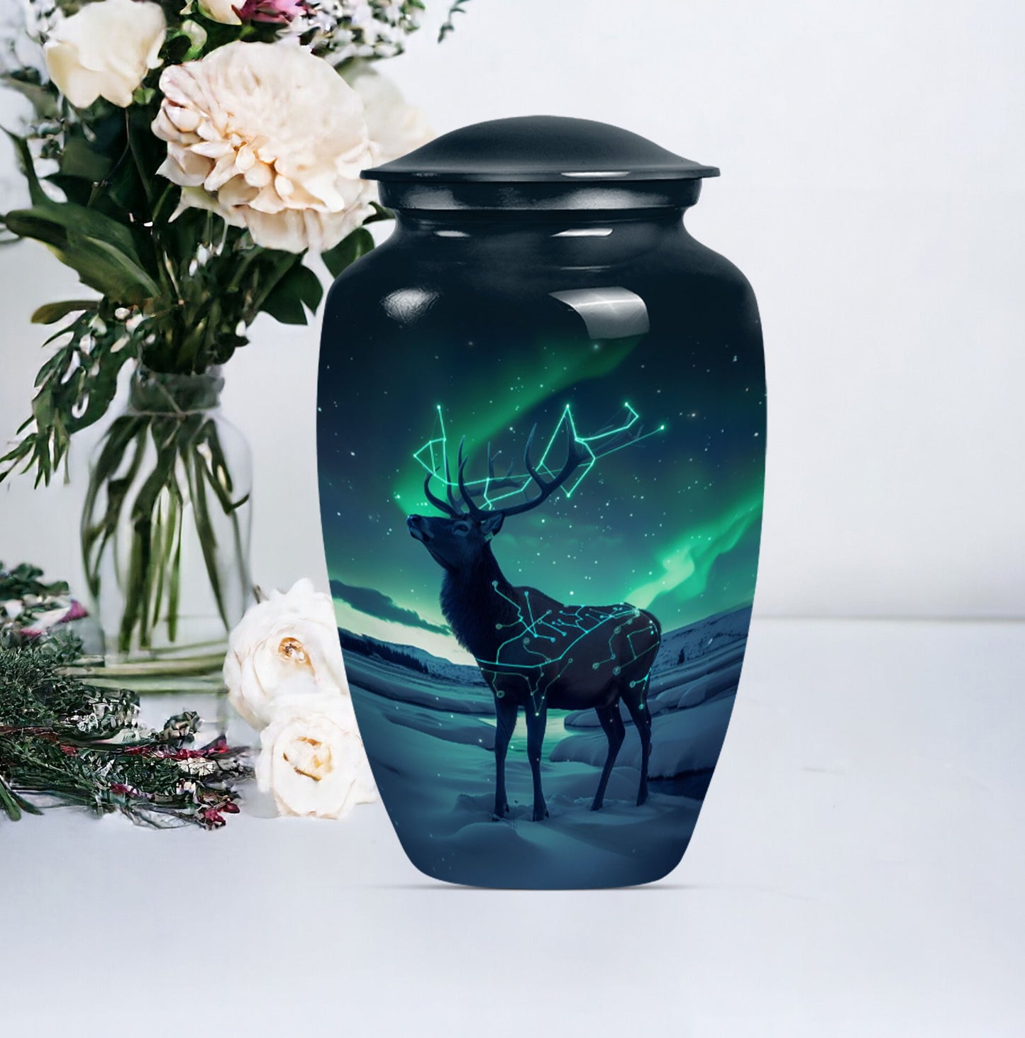 10-inch Classic Urn, Wolf Howling theme, 