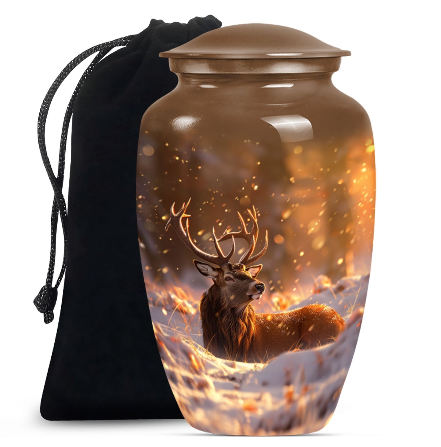 deer urn with wolf howling