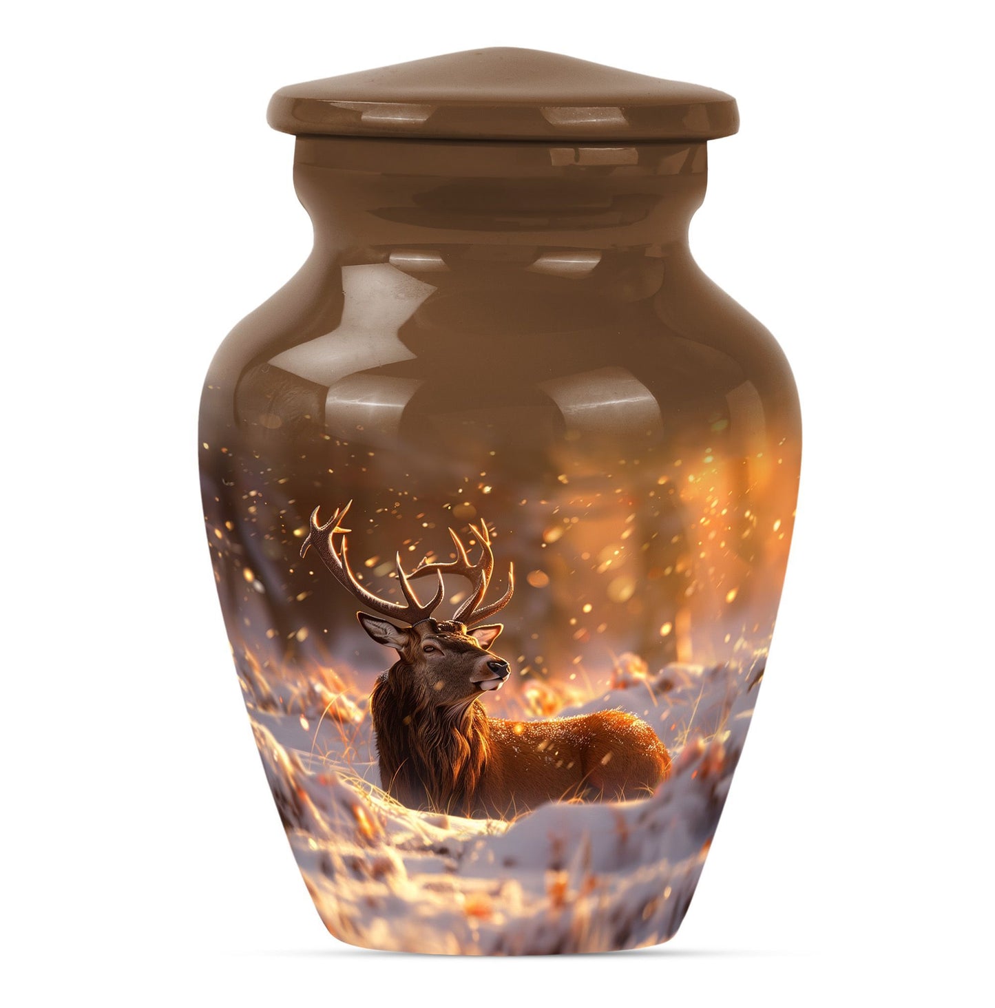 deer urn with wolf howling