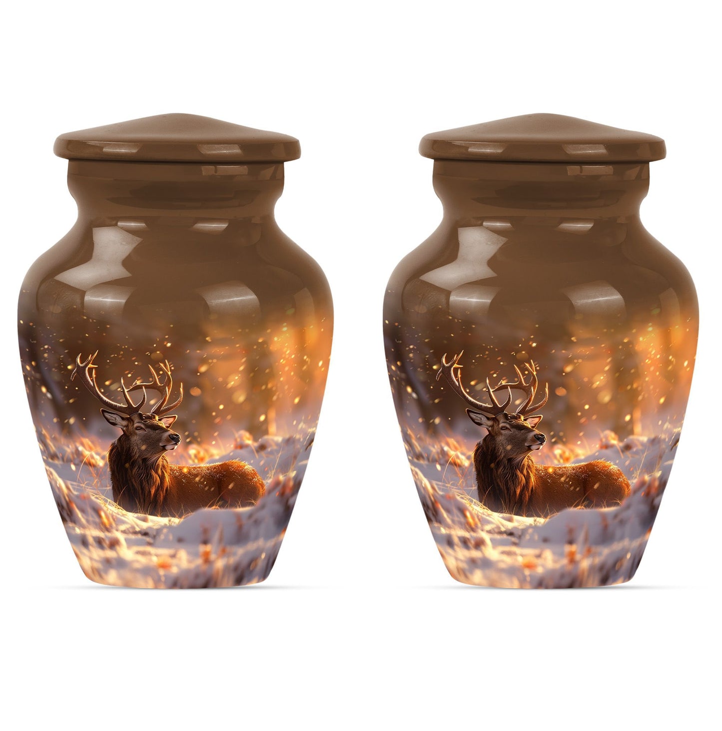 deer urn with wolf howling
