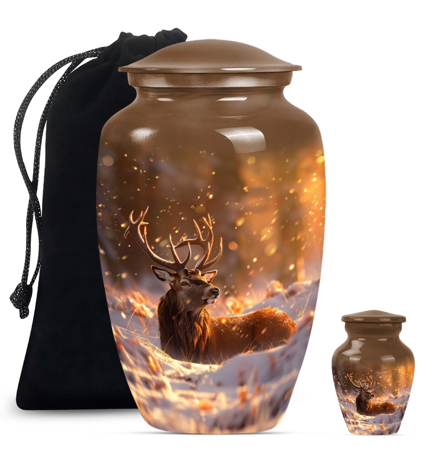 deer urn with wolf howling