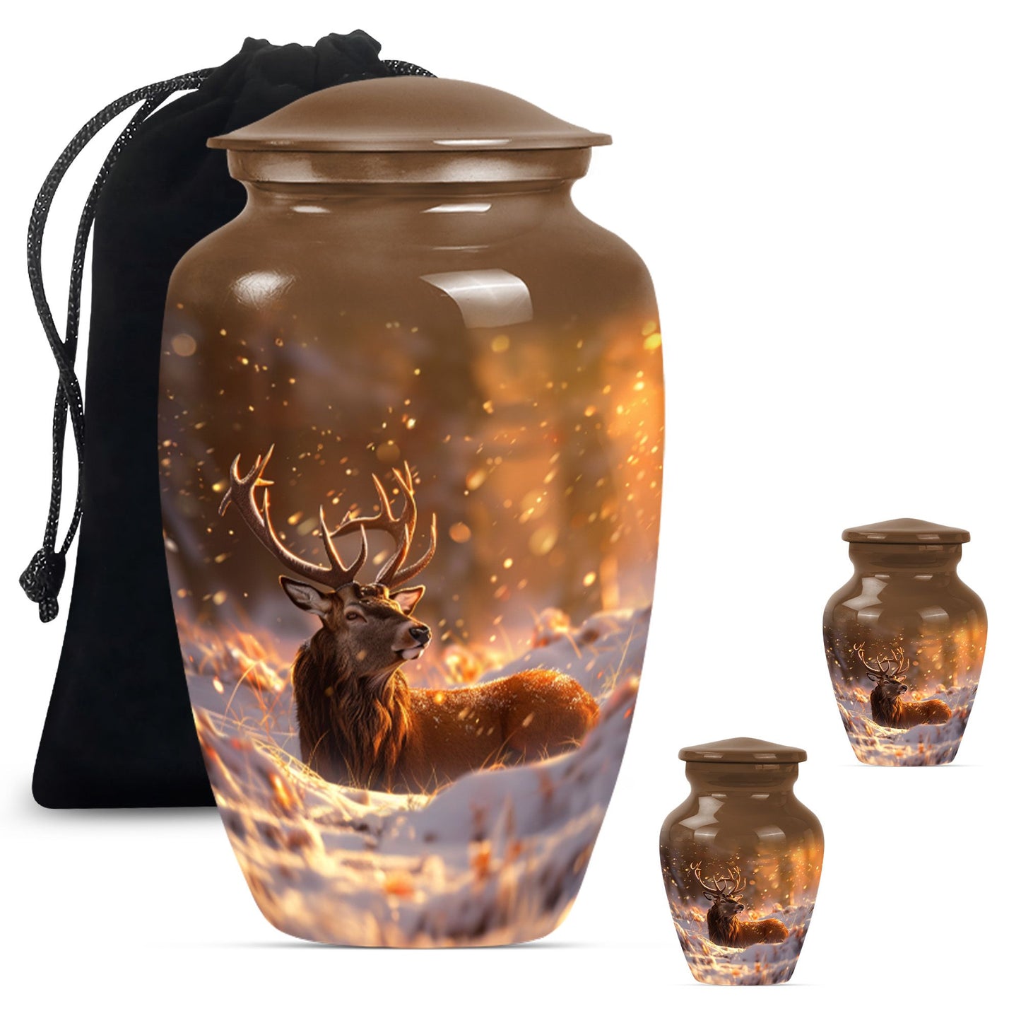 deer urn with wolf howling