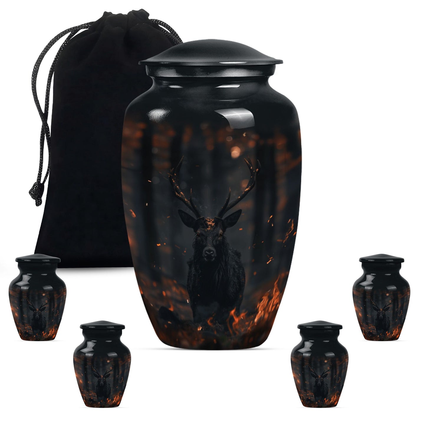 deer urn in aluminium, personalized for burial