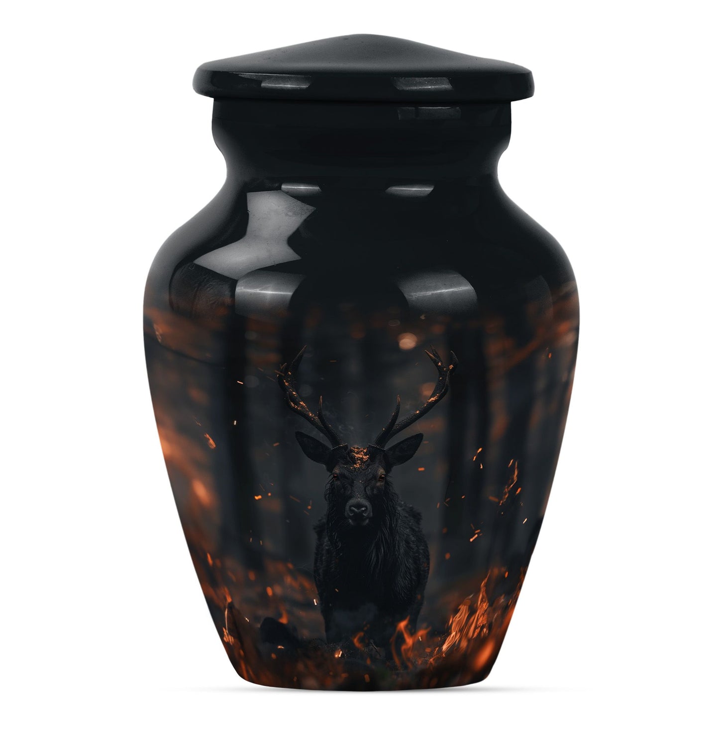 deer urn in aluminium, personalized for burial