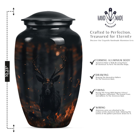 deer urn in aluminium, personalized for burial