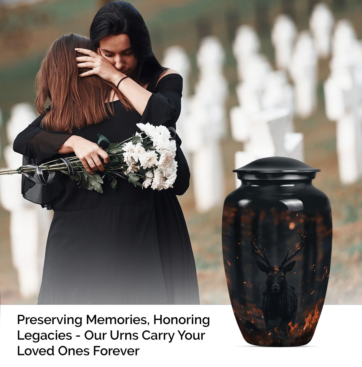deer urn in aluminium, personalized for burial