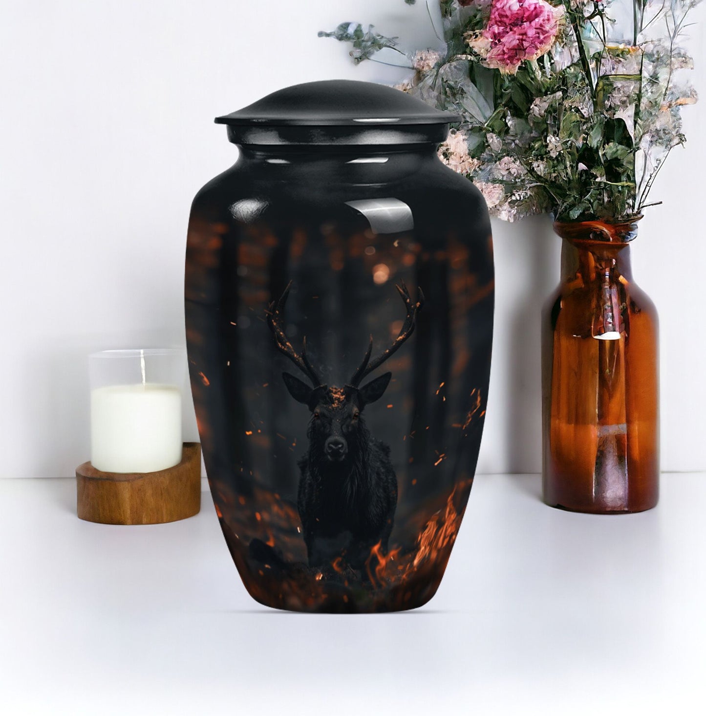 deer urn in aluminium, personalized for burial