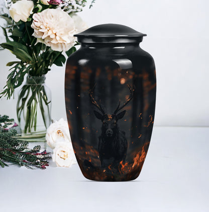 deer urn in aluminium, personalized for burial