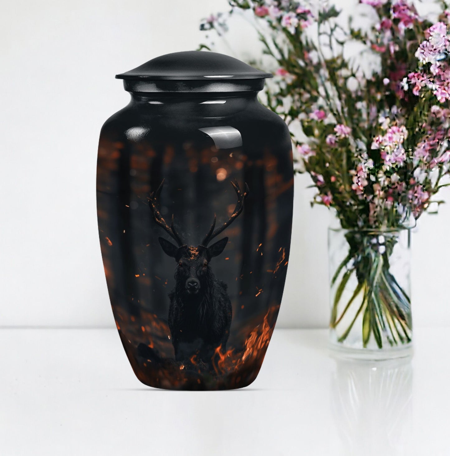 deer urn in aluminium, personalized for burial