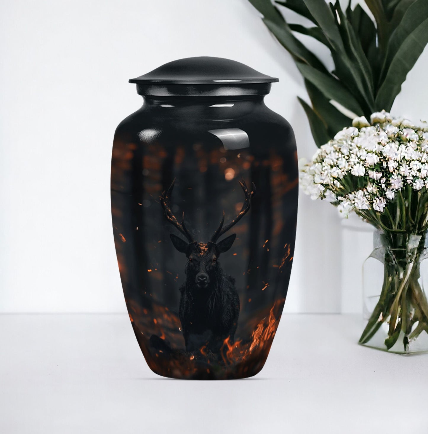 deer urn in aluminium, personalized for burial