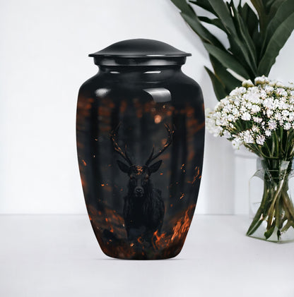 deer urn in aluminium, personalized for burial