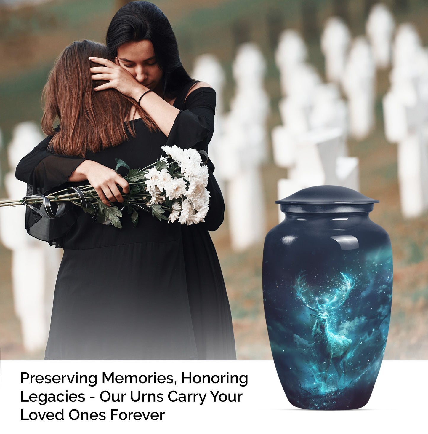 Classic 10-inch deer urn, large cremation urn for ashes.
