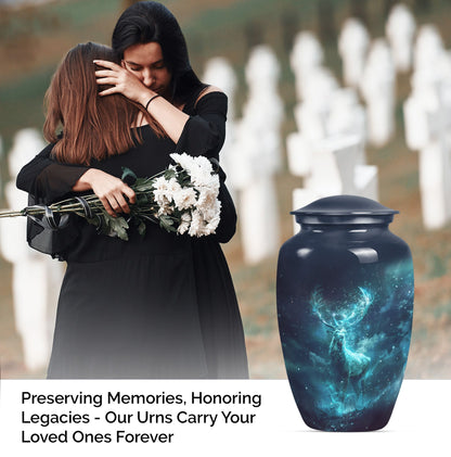 Classic 10-inch deer urn, large cremation urn for ashes.