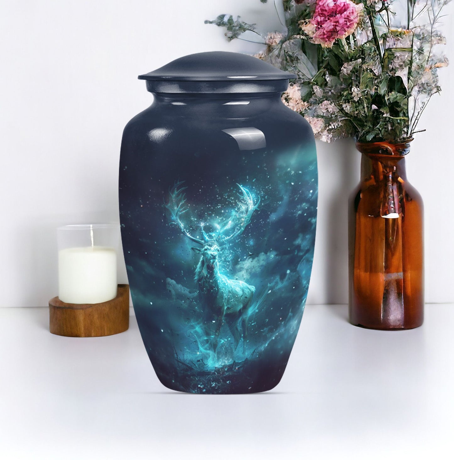 Classic 10-inch deer urn, large cremation urn for ashes.