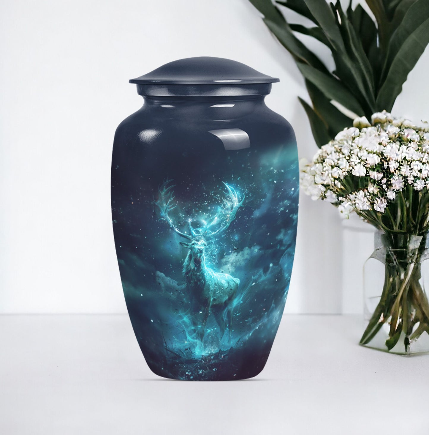 Classic 10-inch deer urn, large cremation urn for ashes.