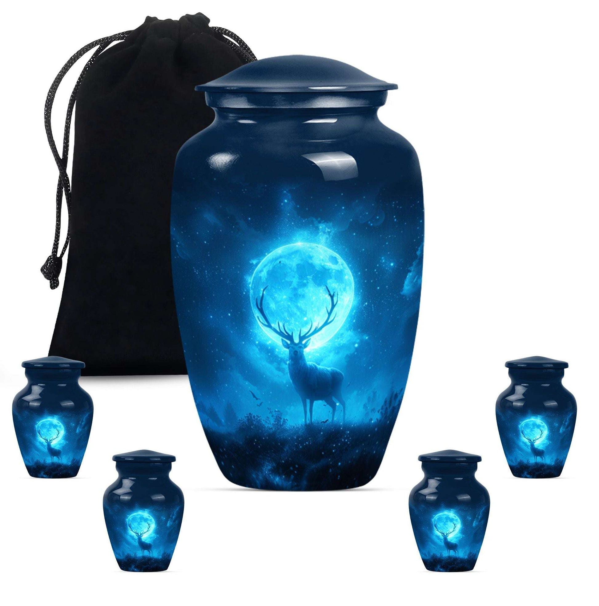 Deer Theme Large Urn With 4 Keepsake Urn