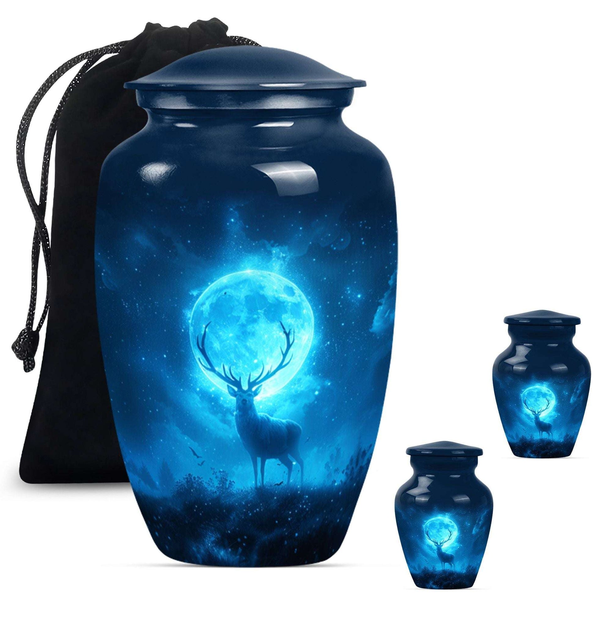 Deer Theme Large Urn With 2 Keepsake Urn
