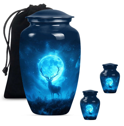 Deer Theme Large Urn With 2 Keepsake Urn