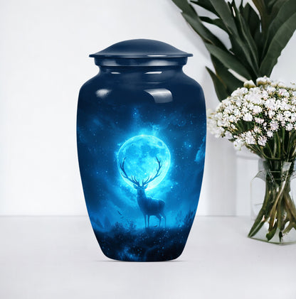 Classic 10-inch deer urn in aluminium, suitable for adult female ashes.