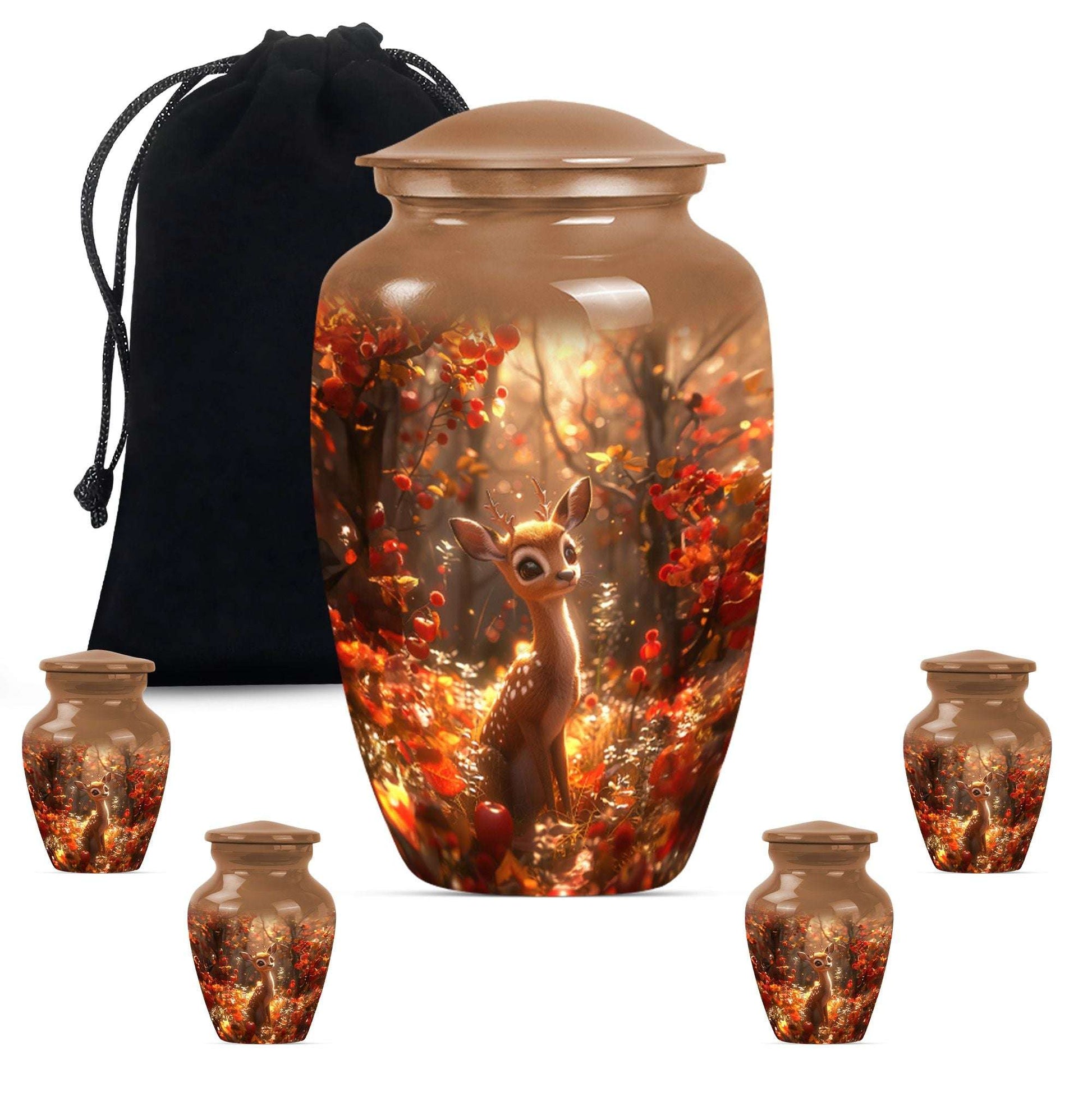 Deer Theme Large Urn With 4 Keepsake Urn