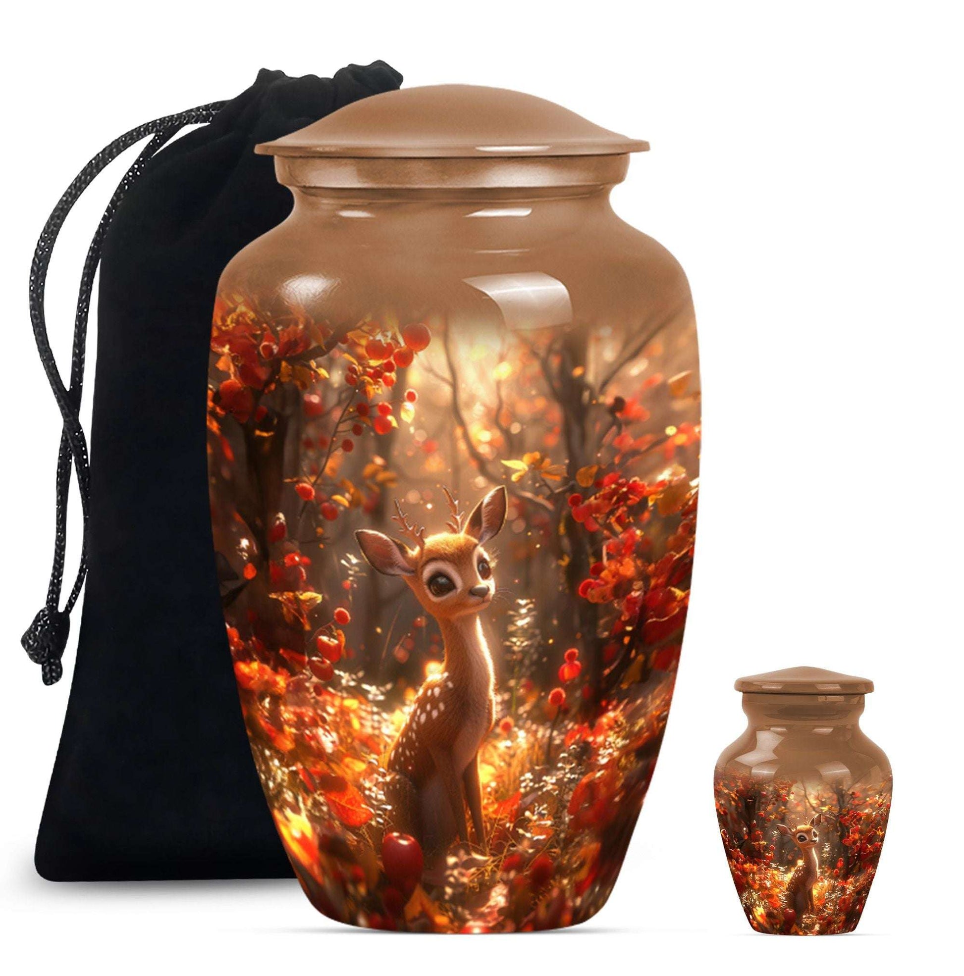 Deer Theme Large Urn With 1 Keepsake Urn