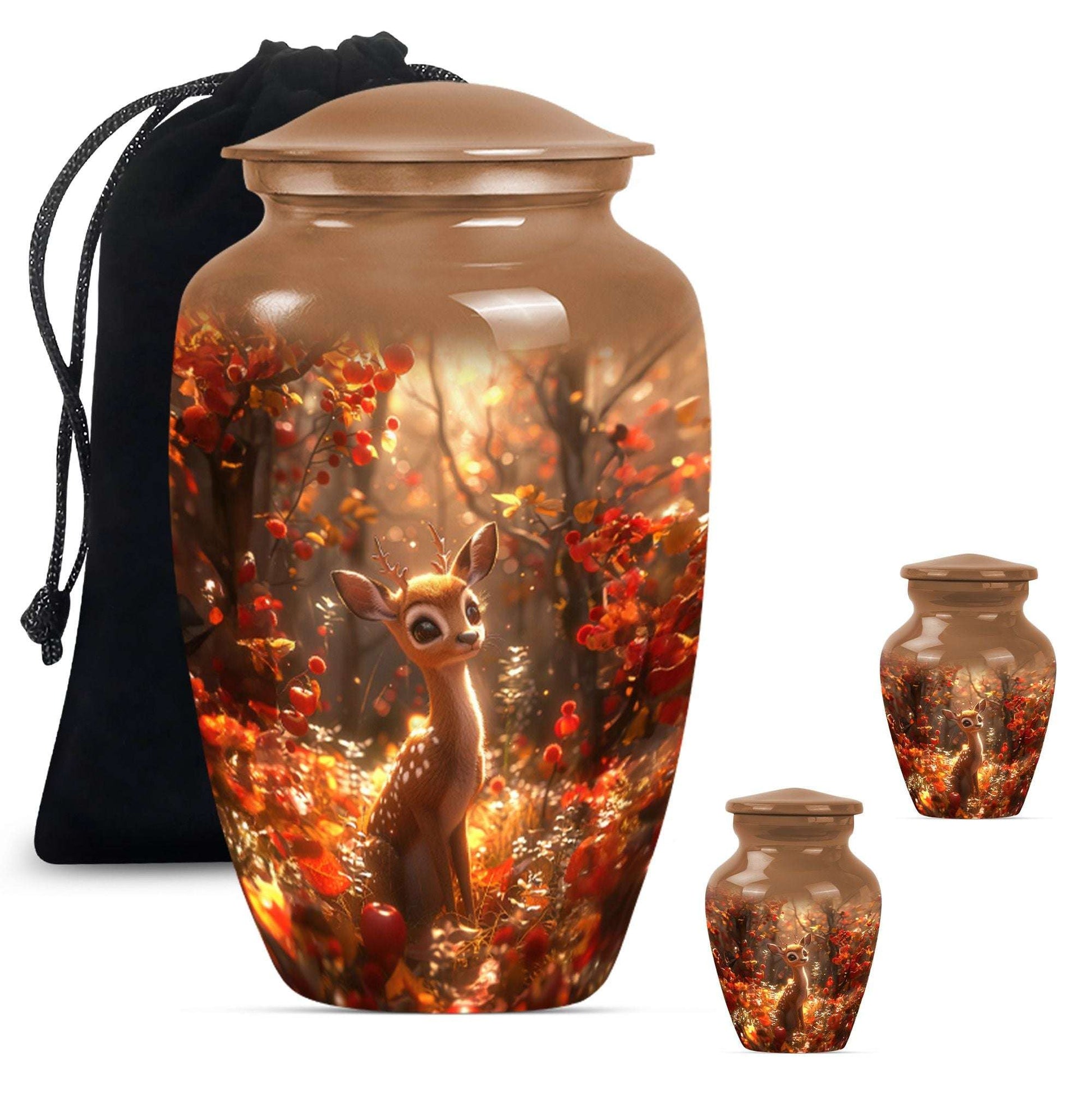 Deer Theme Large Urn With 2 Keepsake Urn