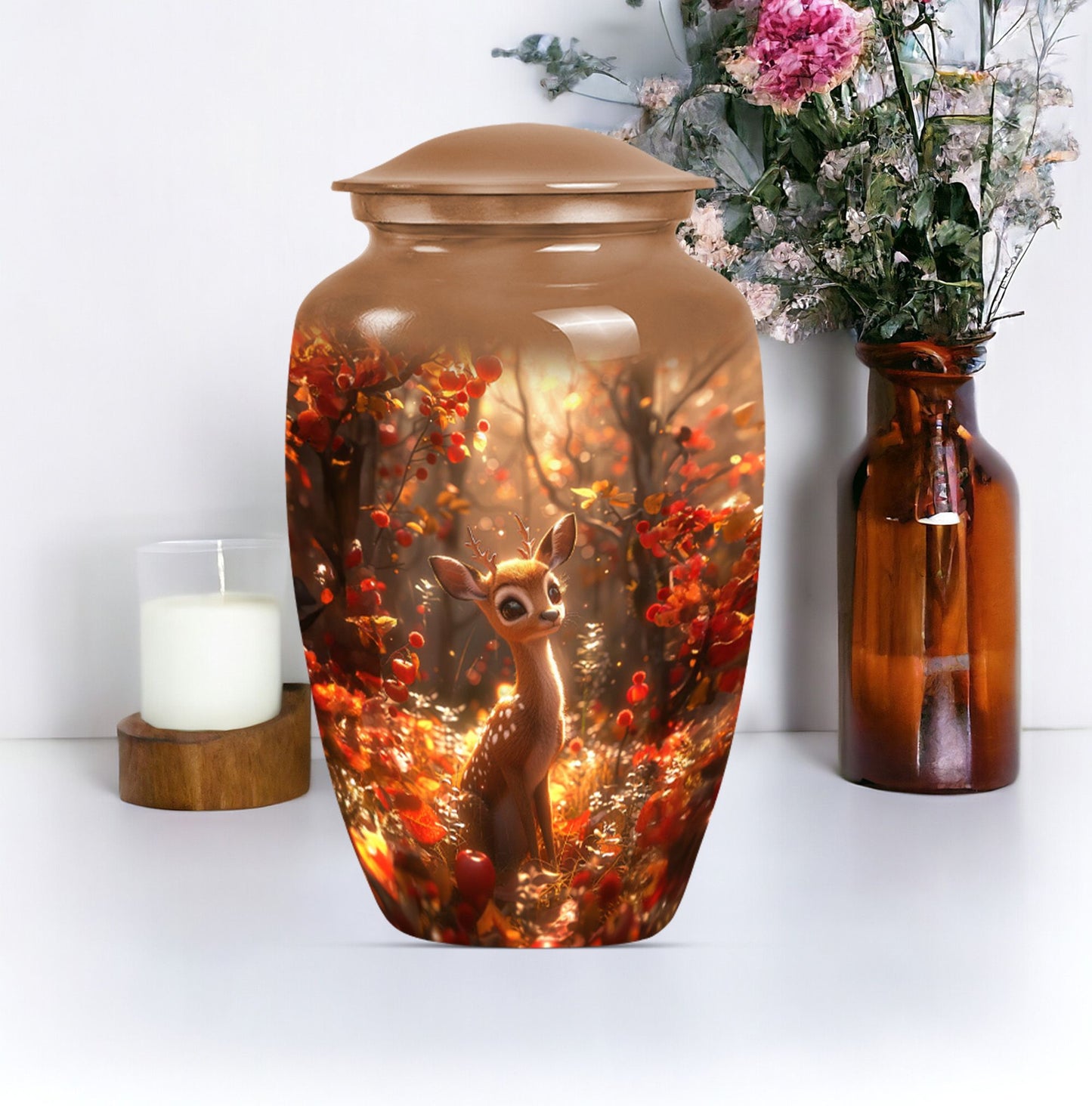 memorial human urn for ashes with wolf theme