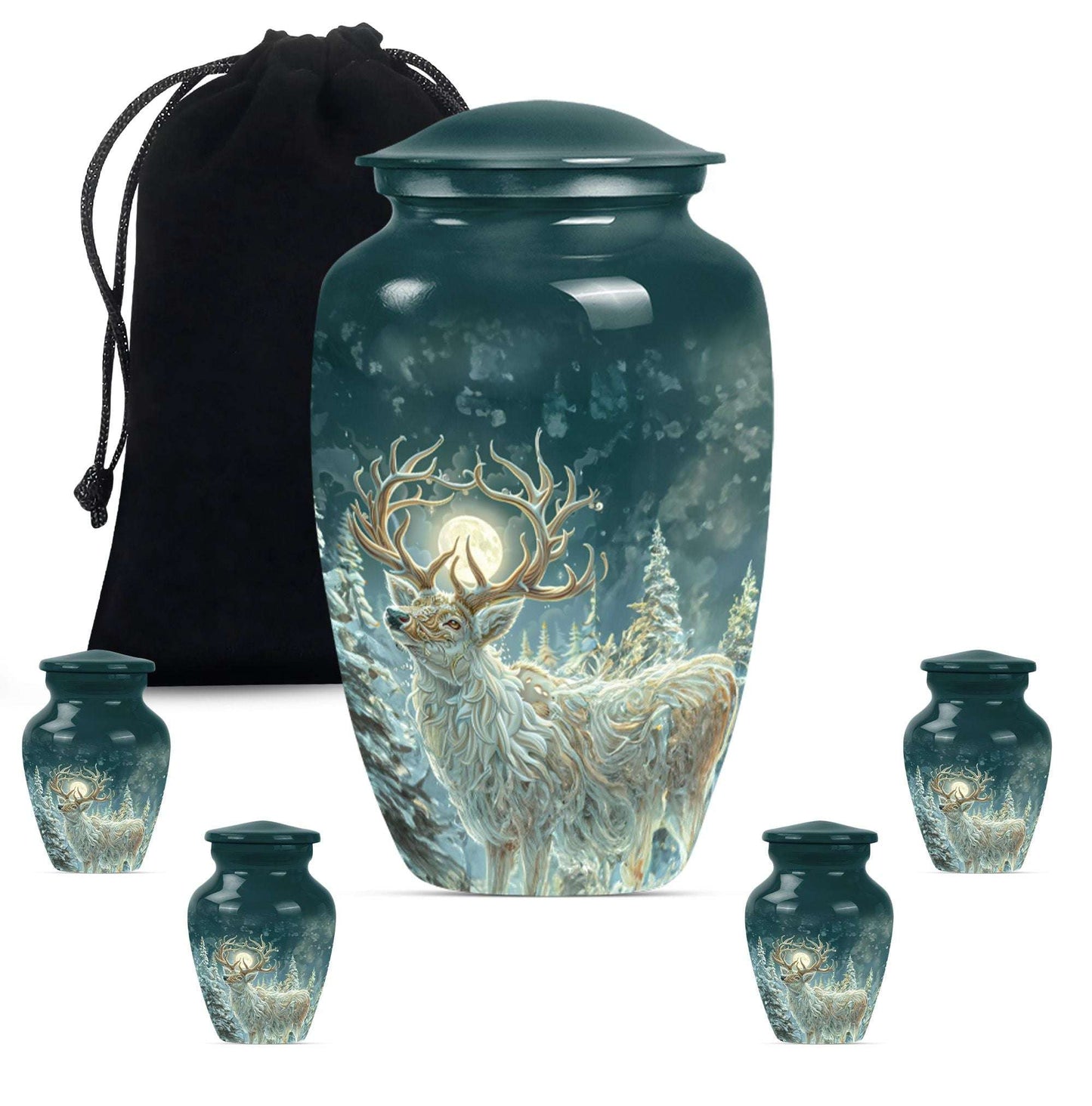 Deer Theme Large Urn With 4 Keepsake Urn