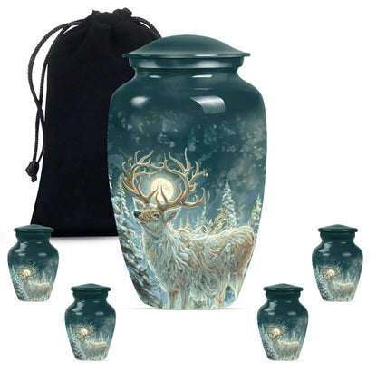 Deer Theme Large Urn With 4 Keepsake Urn