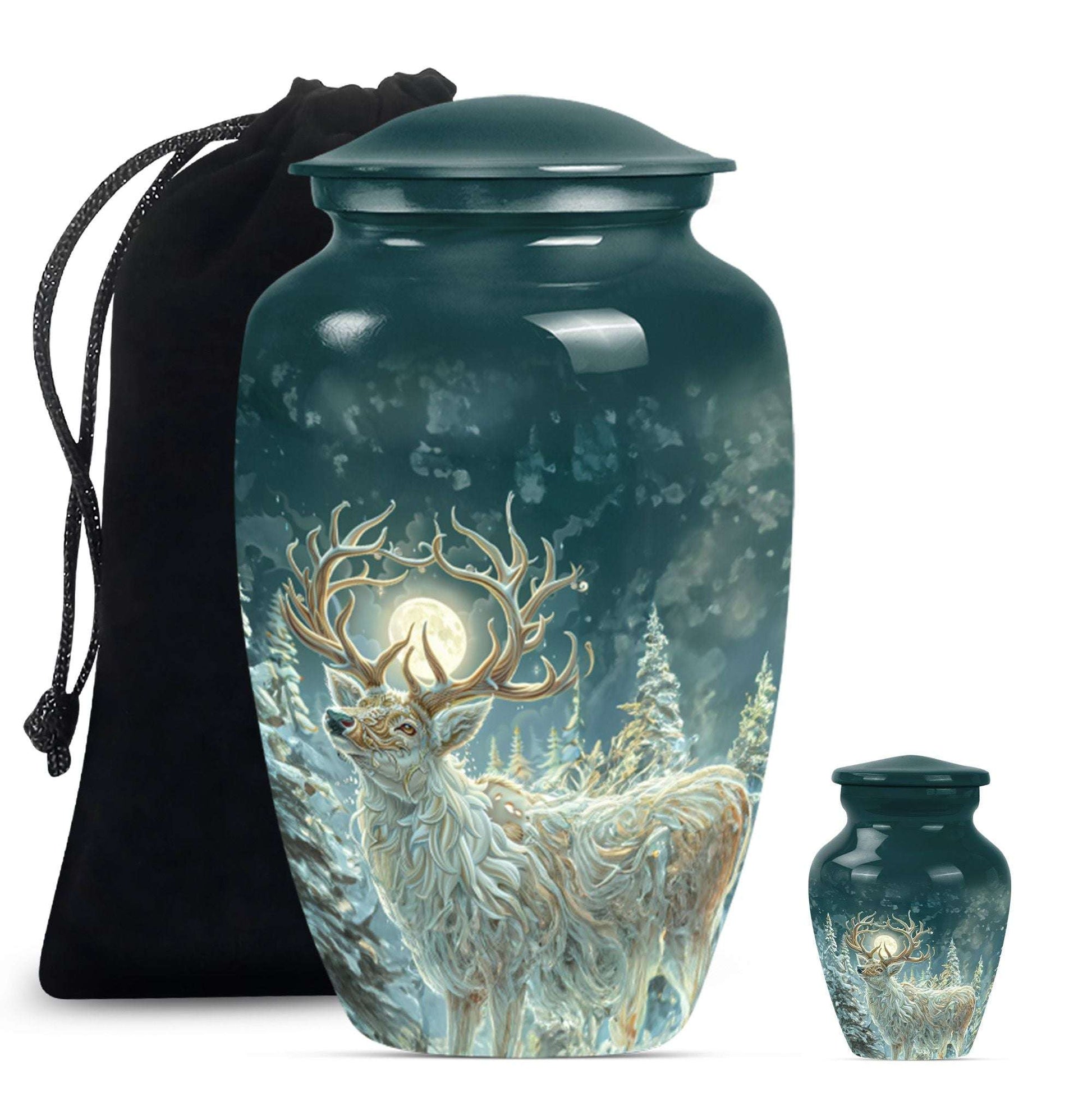Deer Theme Large Urn With 1 Keepsake Urn