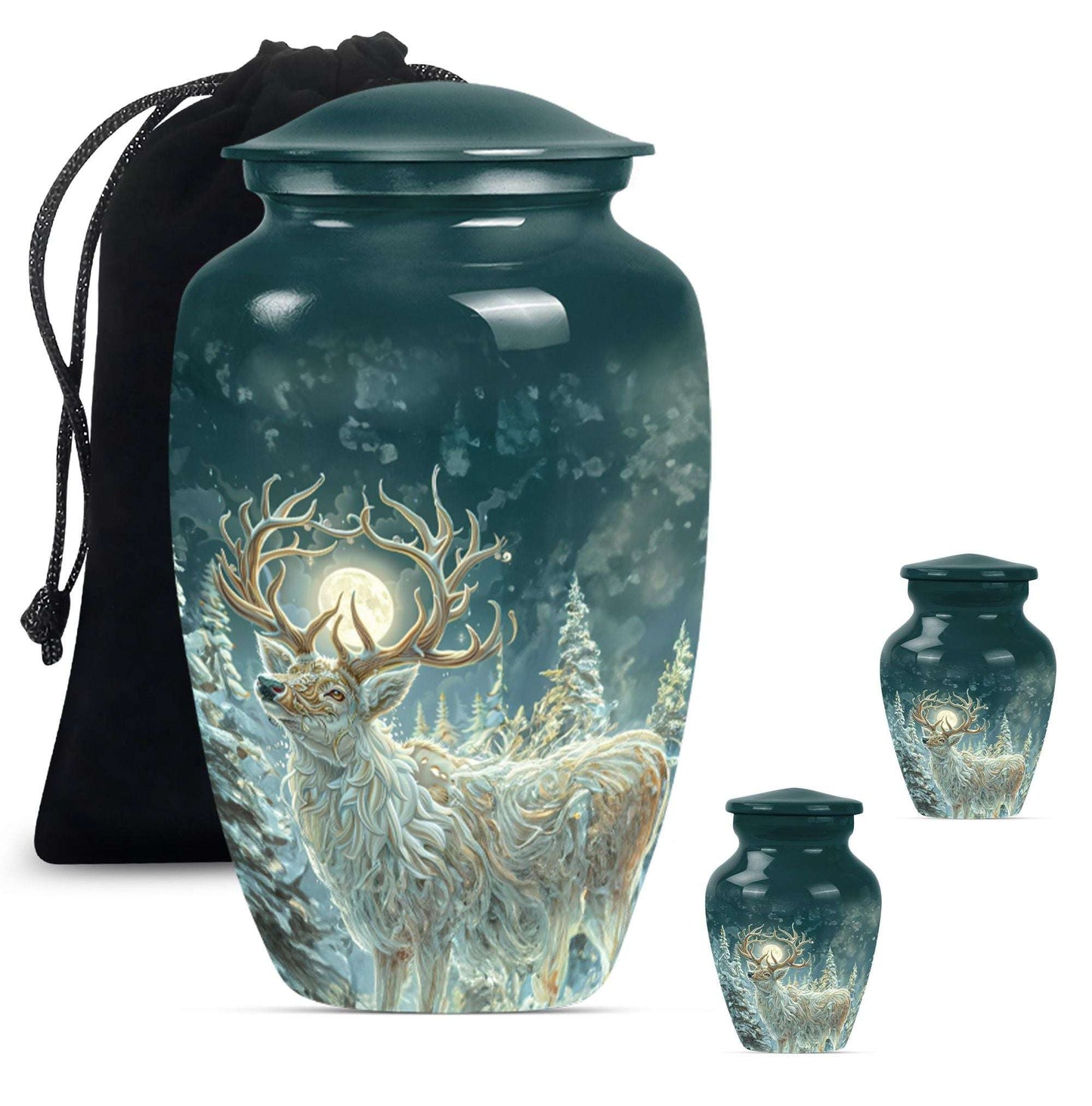 Deer Theme Large Urn With 2 Keepsake Urn