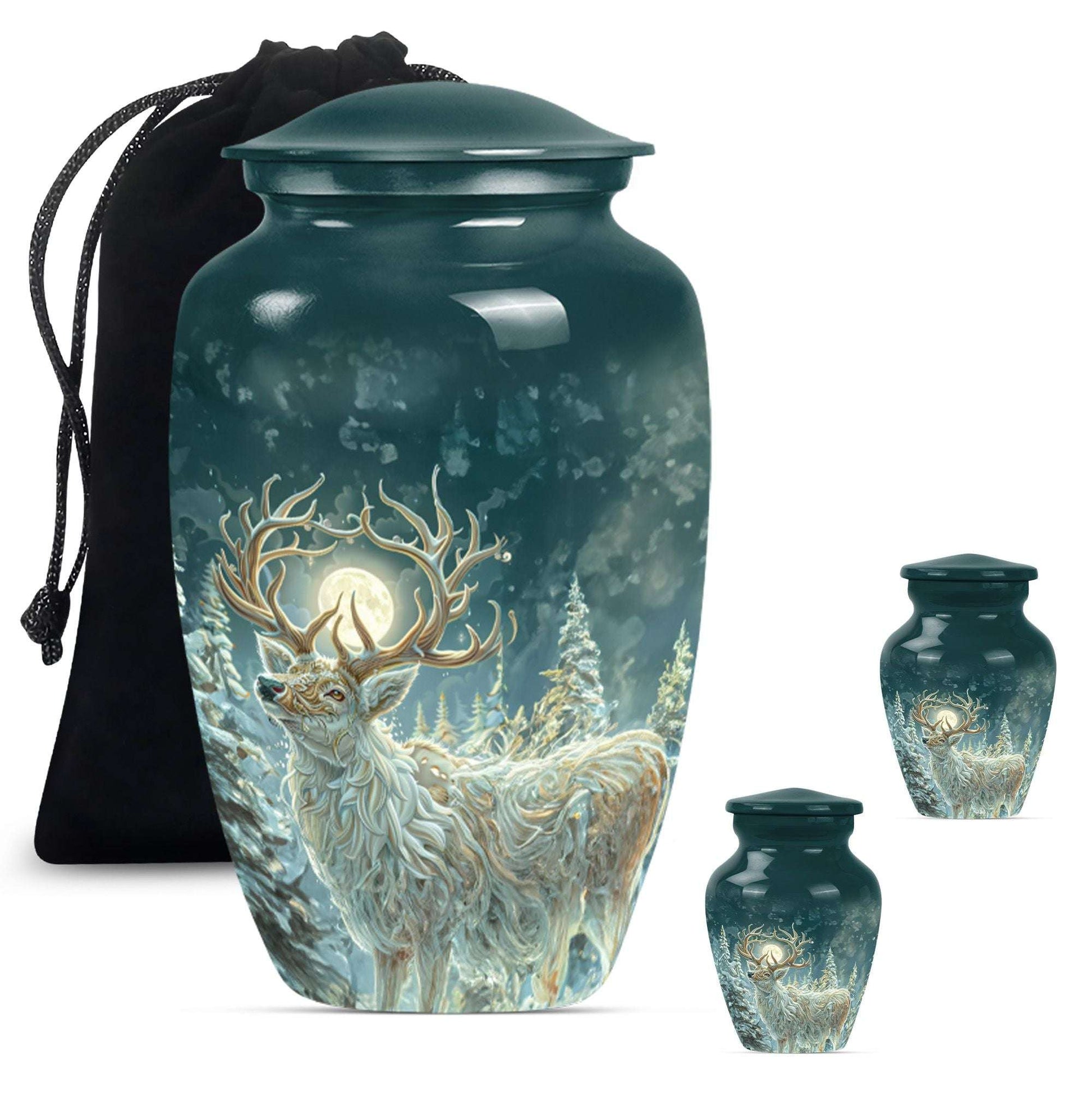 Deer Theme Large Urn With 2 Keepsake Urn