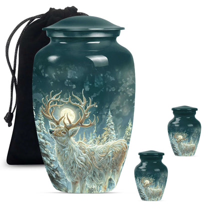 Deer Theme Large Urn With 2 Keepsake Urn