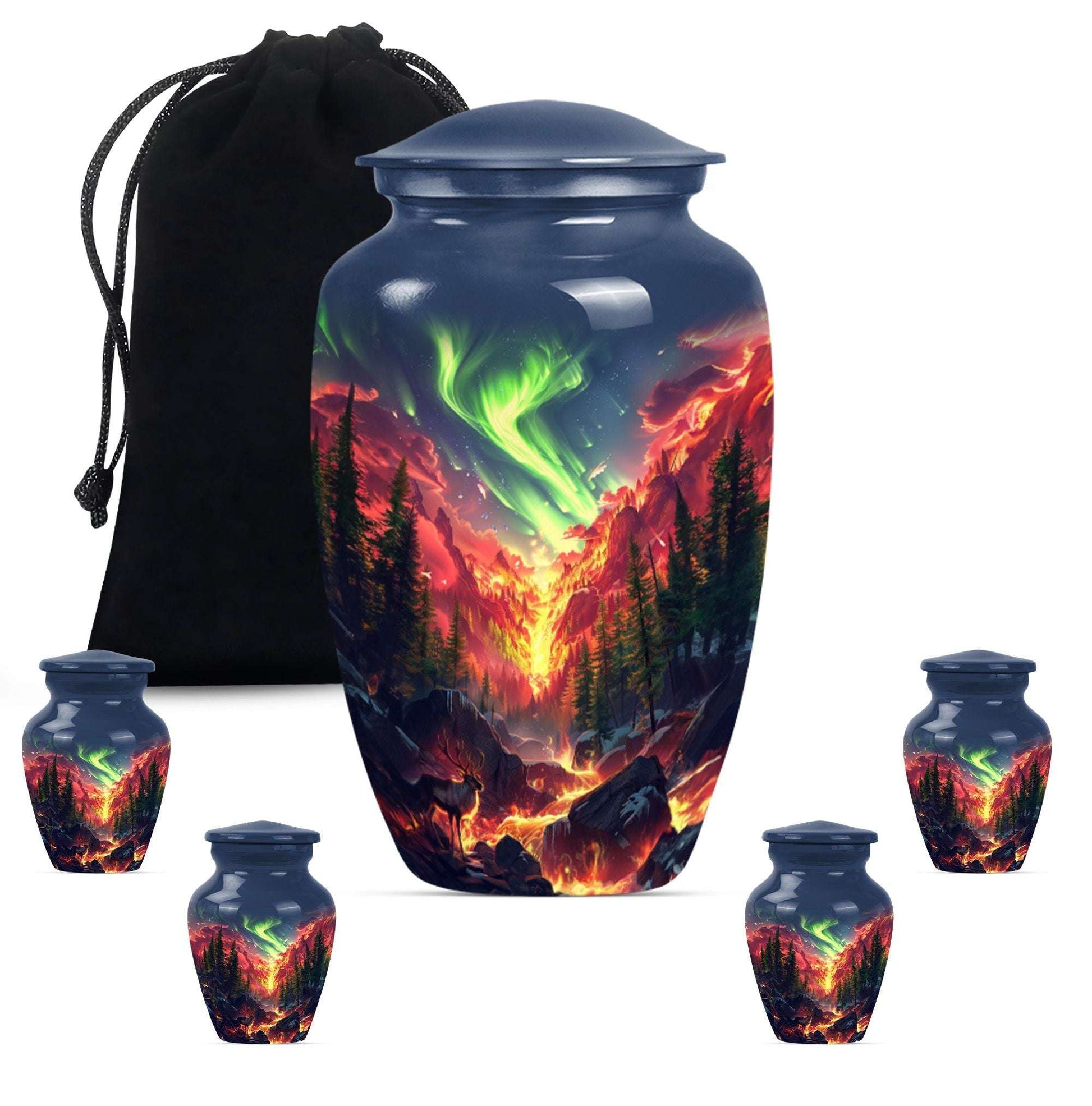 Deer Theme Large Urn With 4 Keepsake Urn