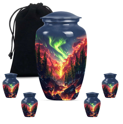 Deer Theme Large Urn With 4 Keepsake Urn