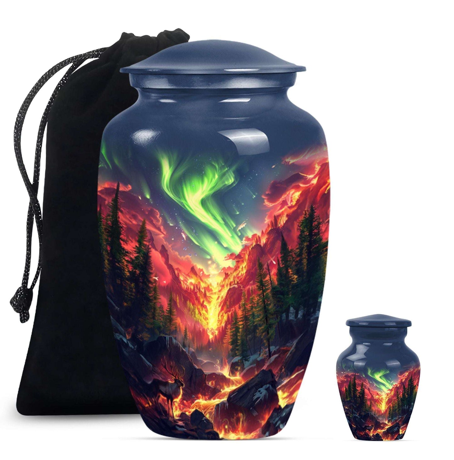 Deer Theme Large Urn With 1 Keepsake Urn