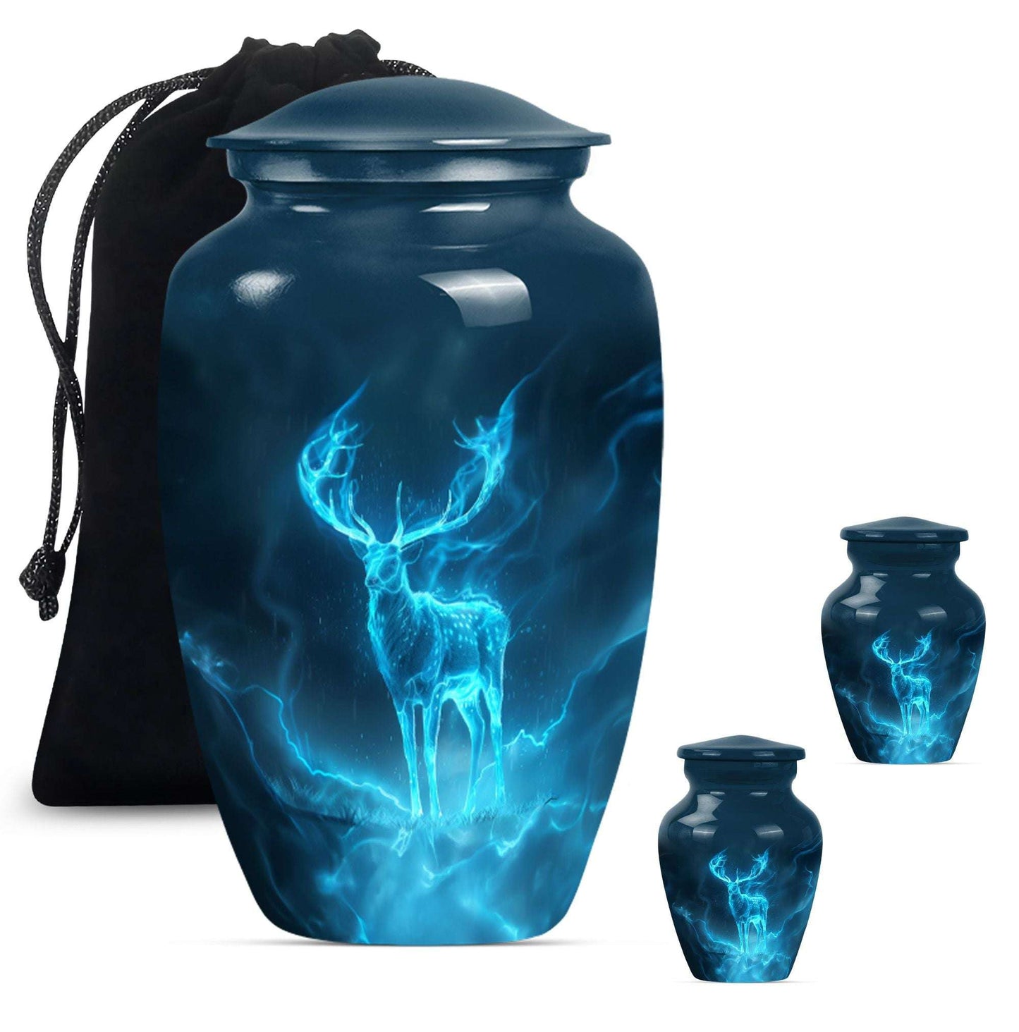 Deer Theme Large Urn With 2 Keepsake Urn