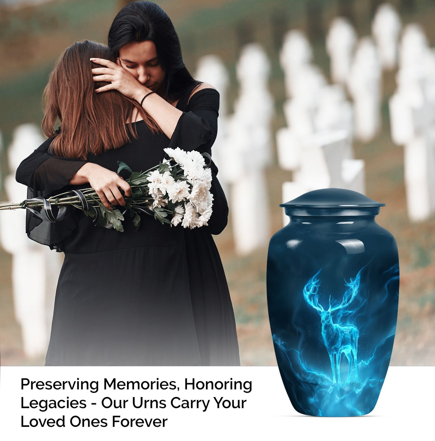 deer urn, 10-inch metal burial funeral urn