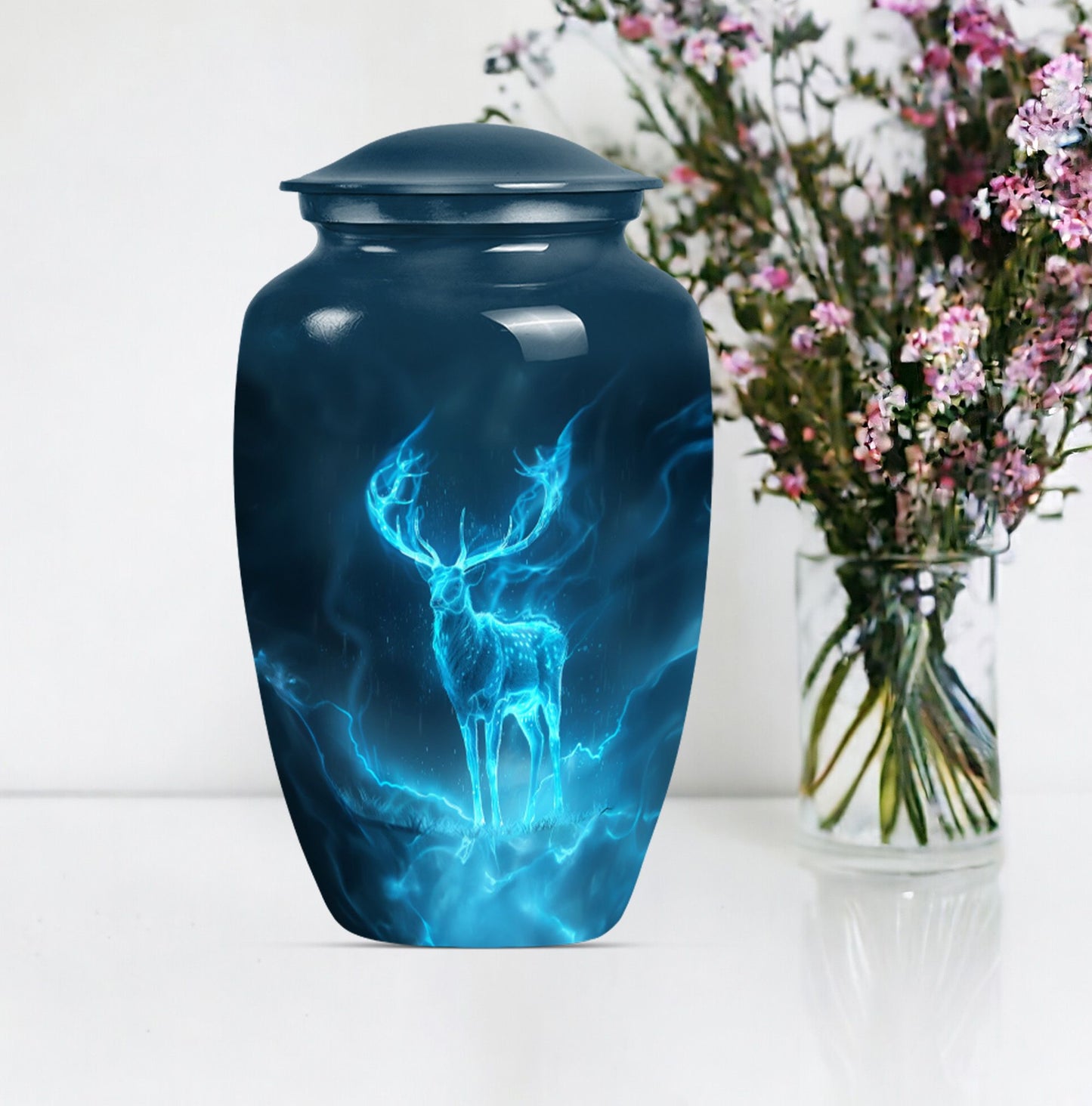 deer urn, 10-inch metal burial funeral urn