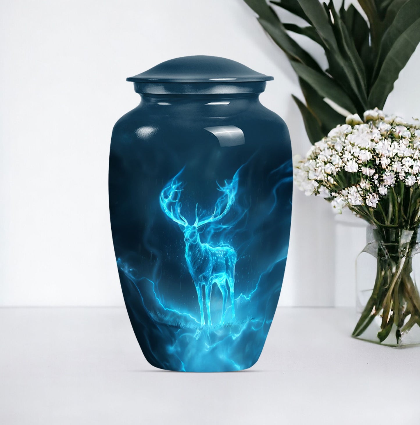 deer urn, 10-inch metal burial funeral urn