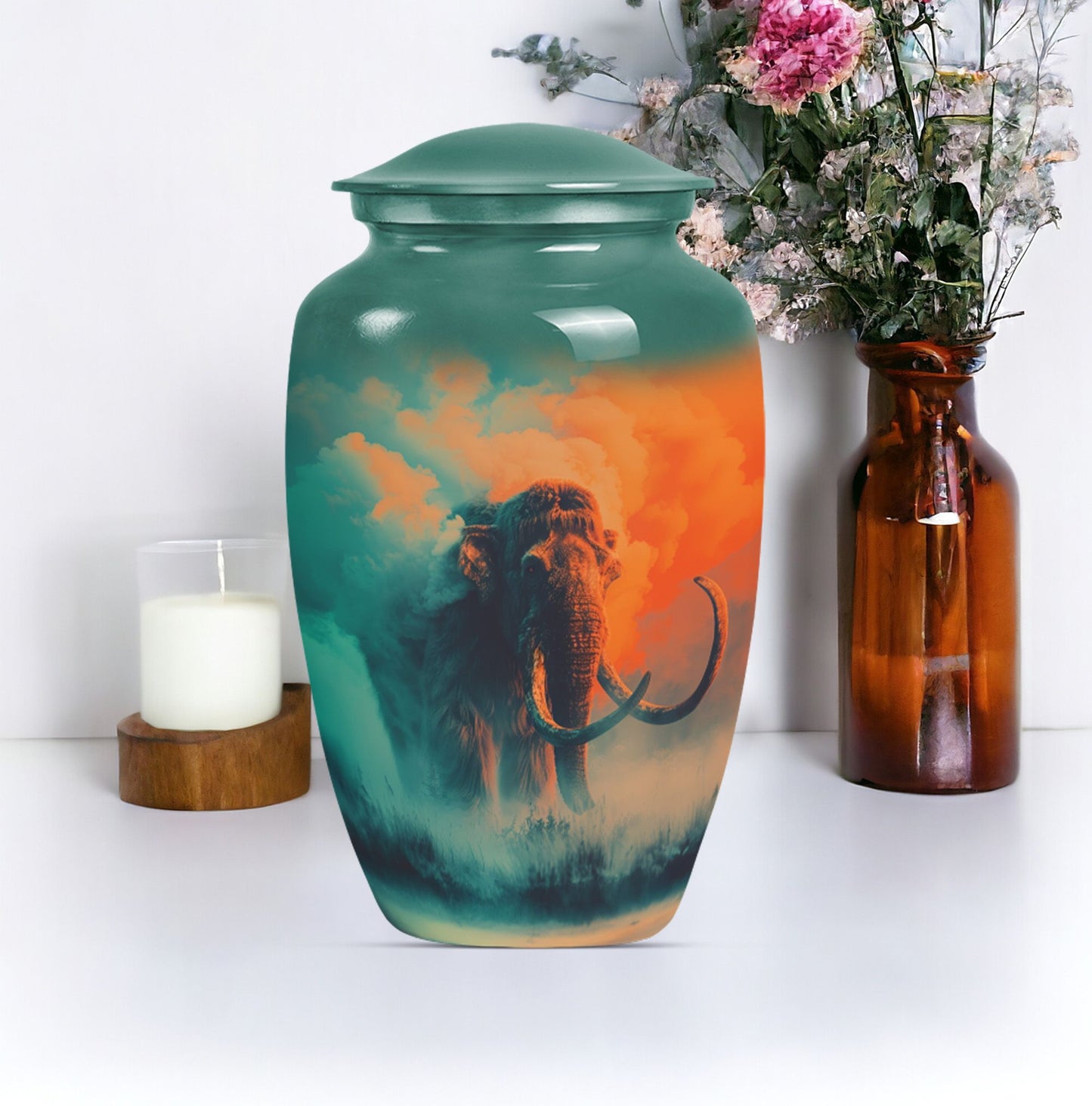 Classic 10-inch Mammoth Urn featuring Wolf Howling 