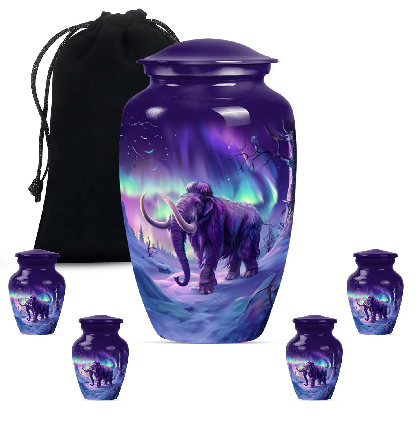 Classic Mammoth Urn featuring a Wolf Howling Theme.