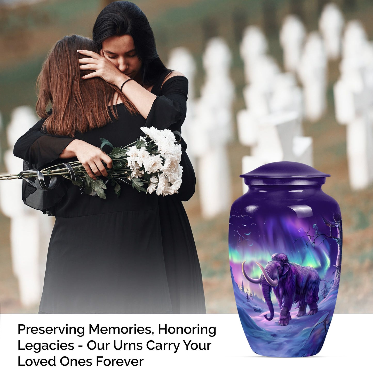 Classic Mammoth Urn featuring a Wolf Howling Theme.