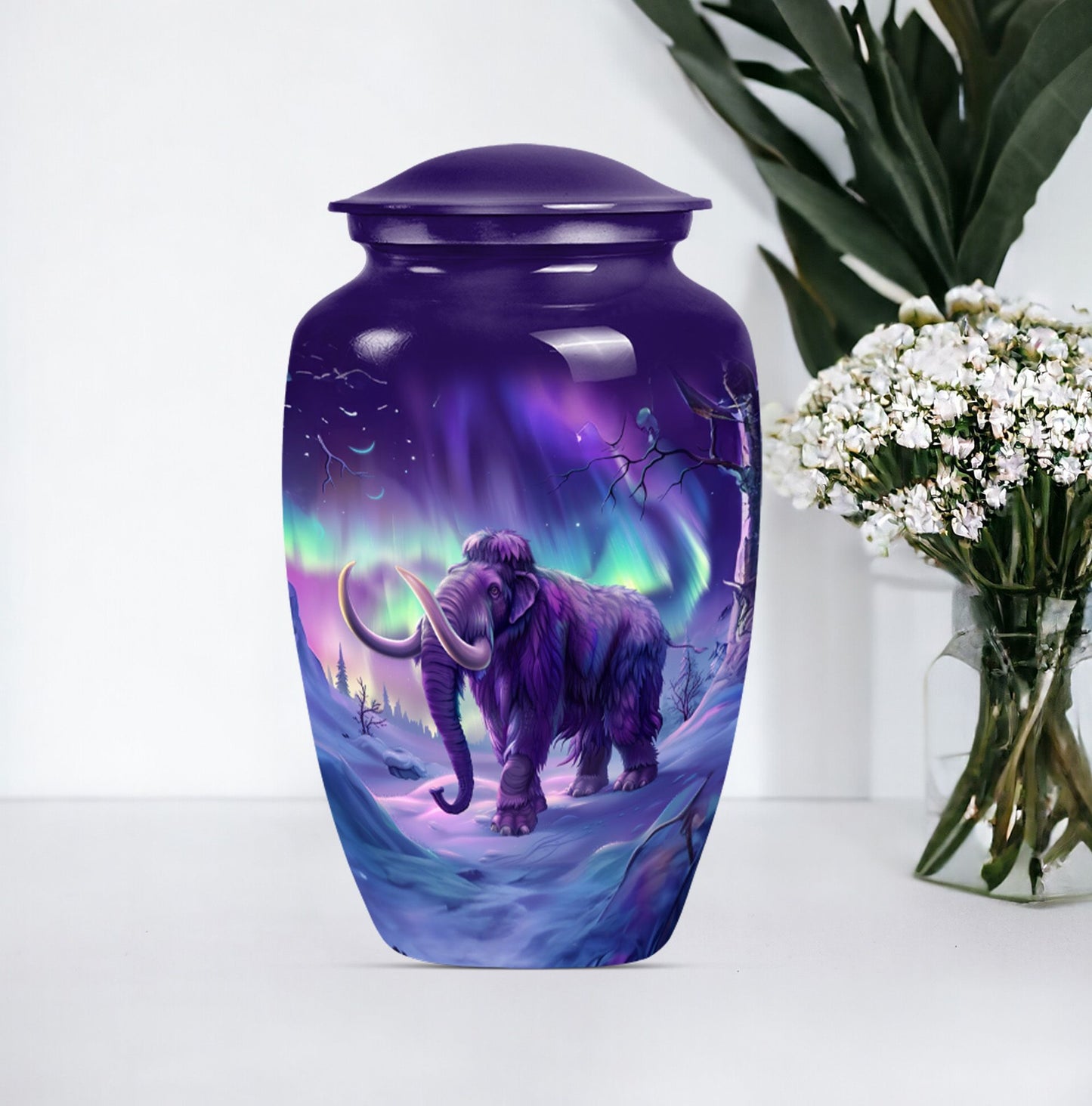 Classic Mammoth Urn featuring a Wolf Howling Theme.
