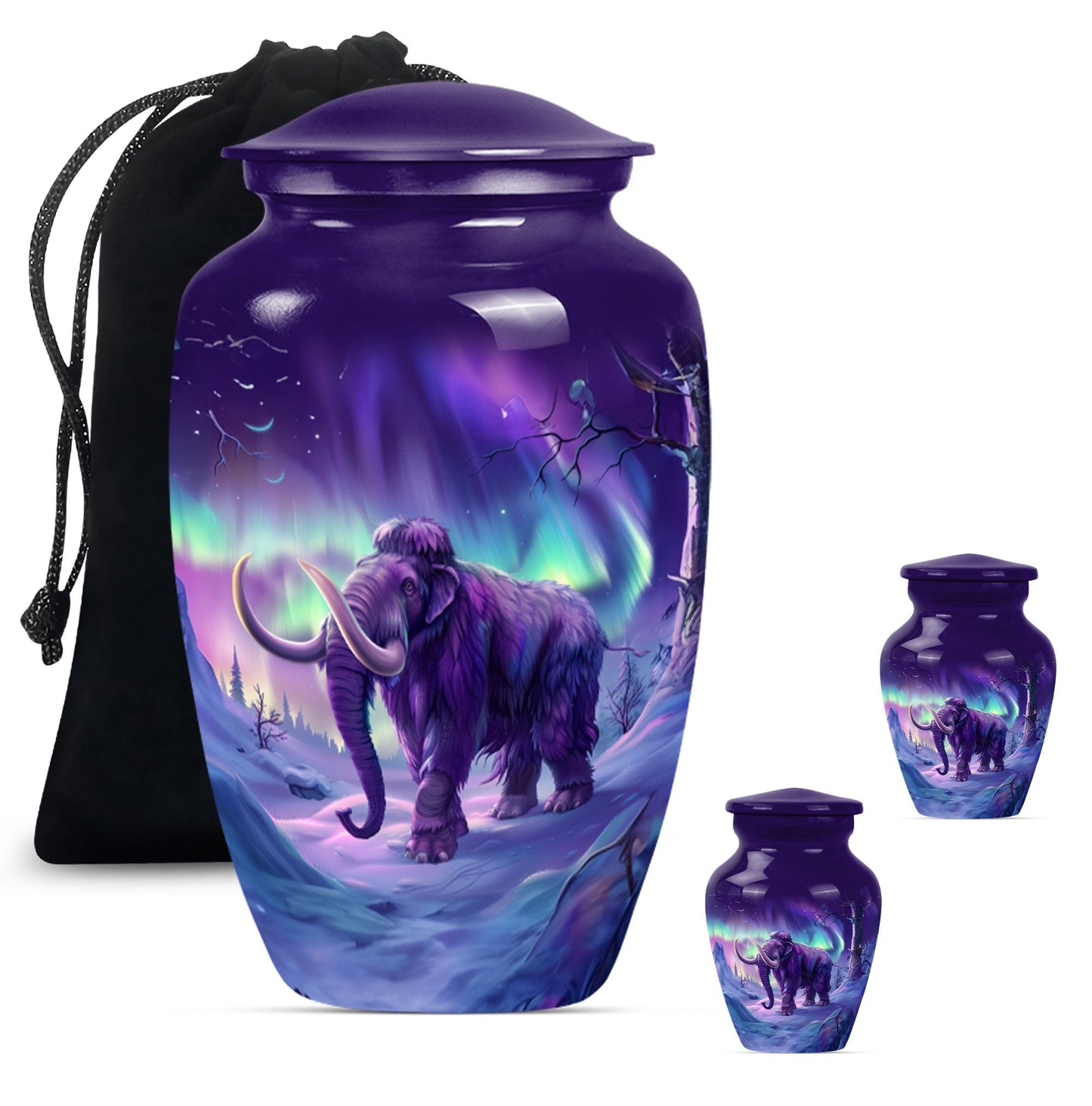 Classic Mammoth Urn featuring a Wolf Howling Theme.