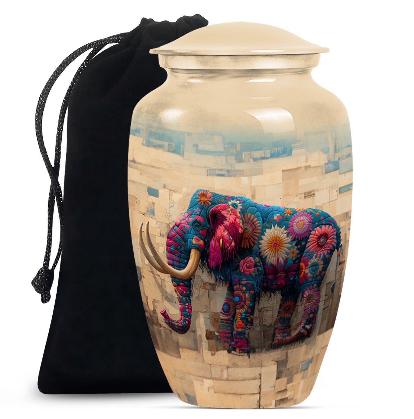 Classic 10-inch mammoth urn with wolf howling theme.