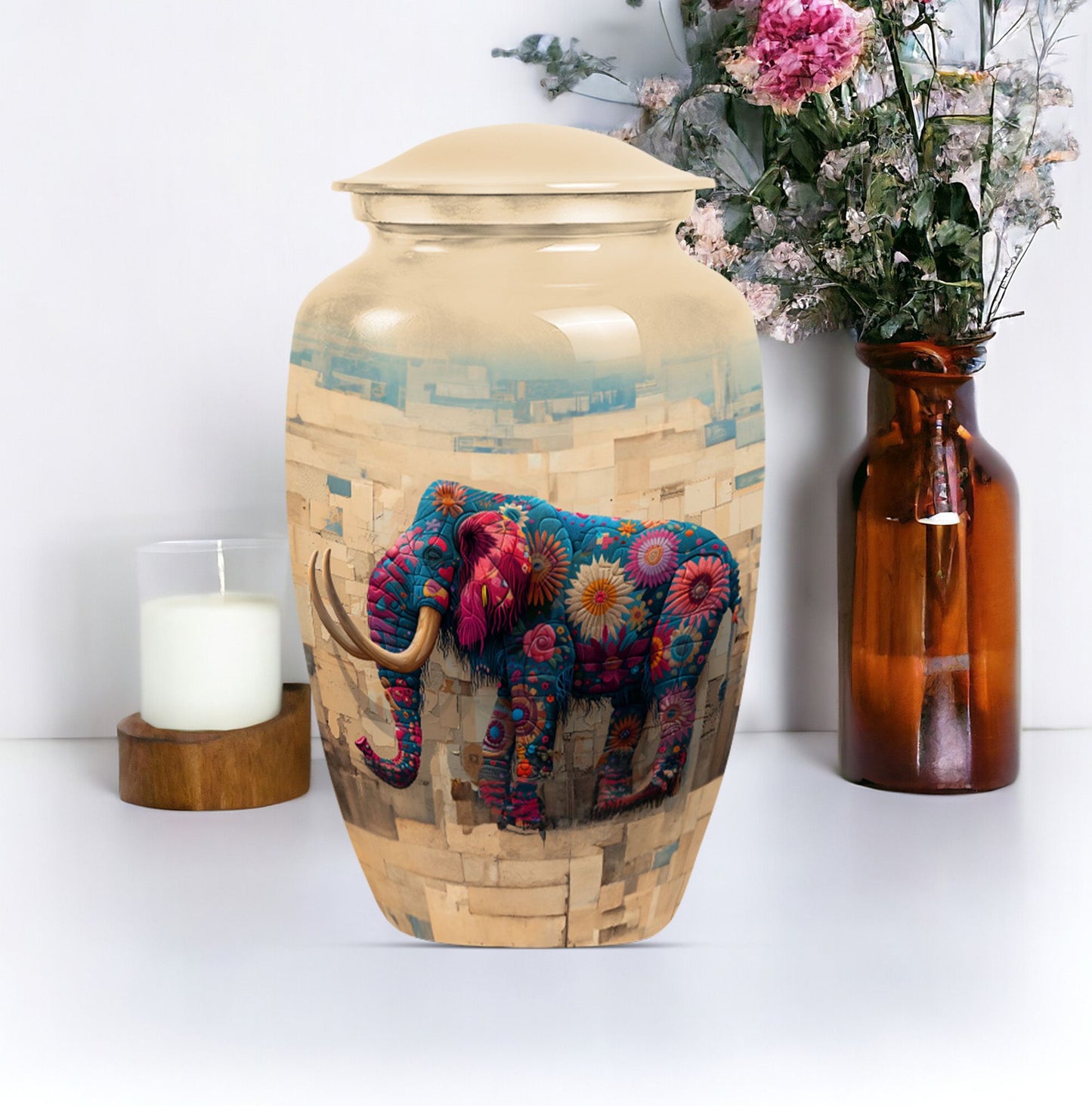 Classic 10-inch mammoth urn with wolf howling theme.