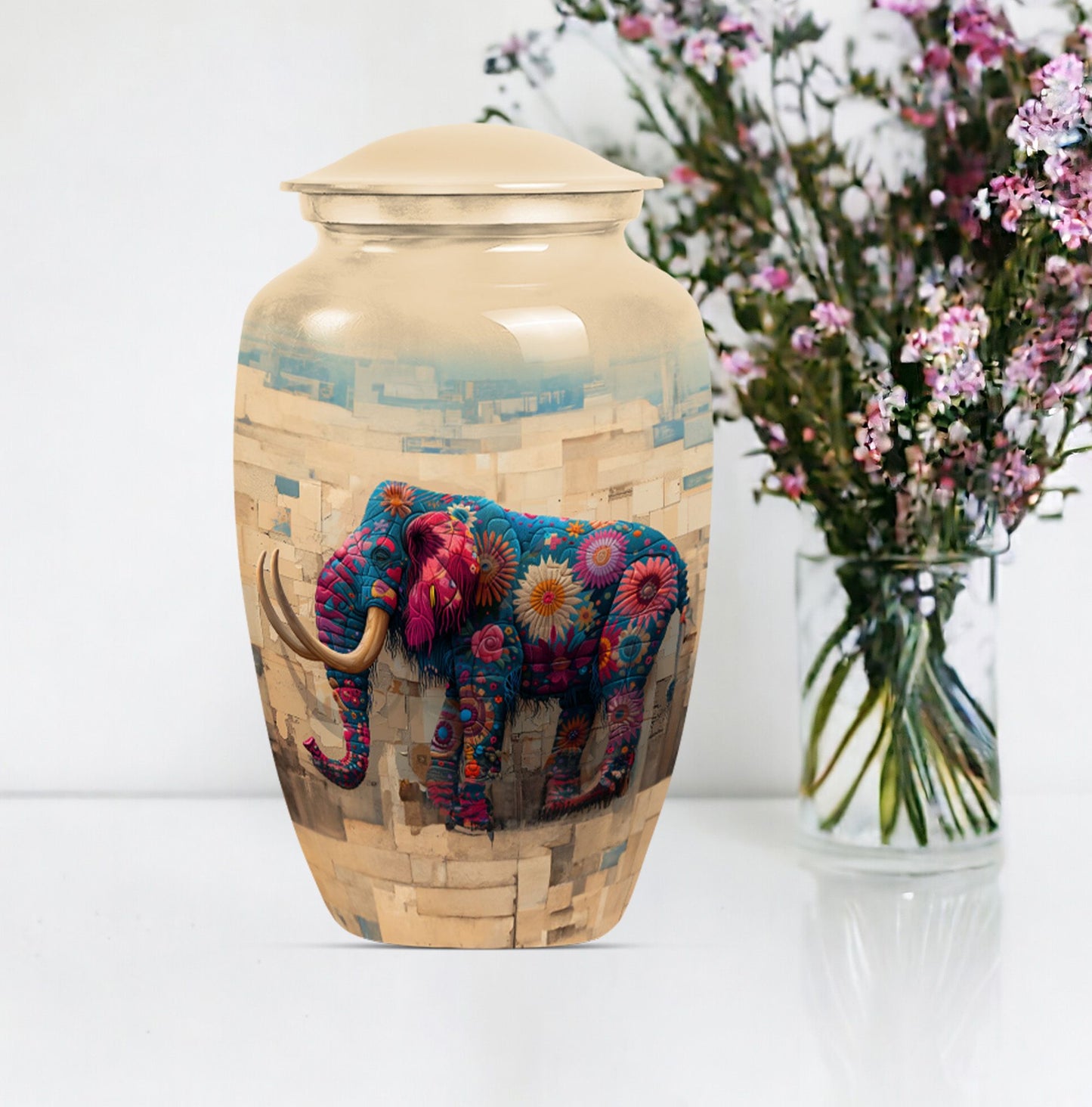 Classic 10-inch mammoth urn with wolf howling theme.