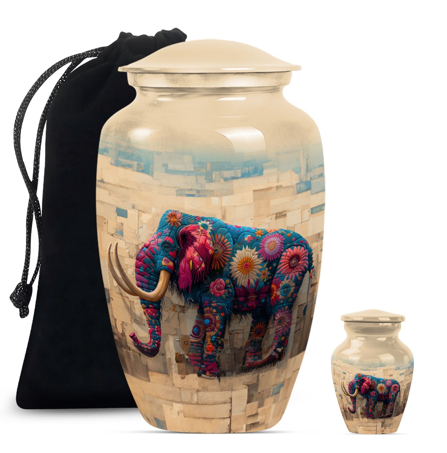 Classic 10-inch mammoth urn with wolf howling theme.